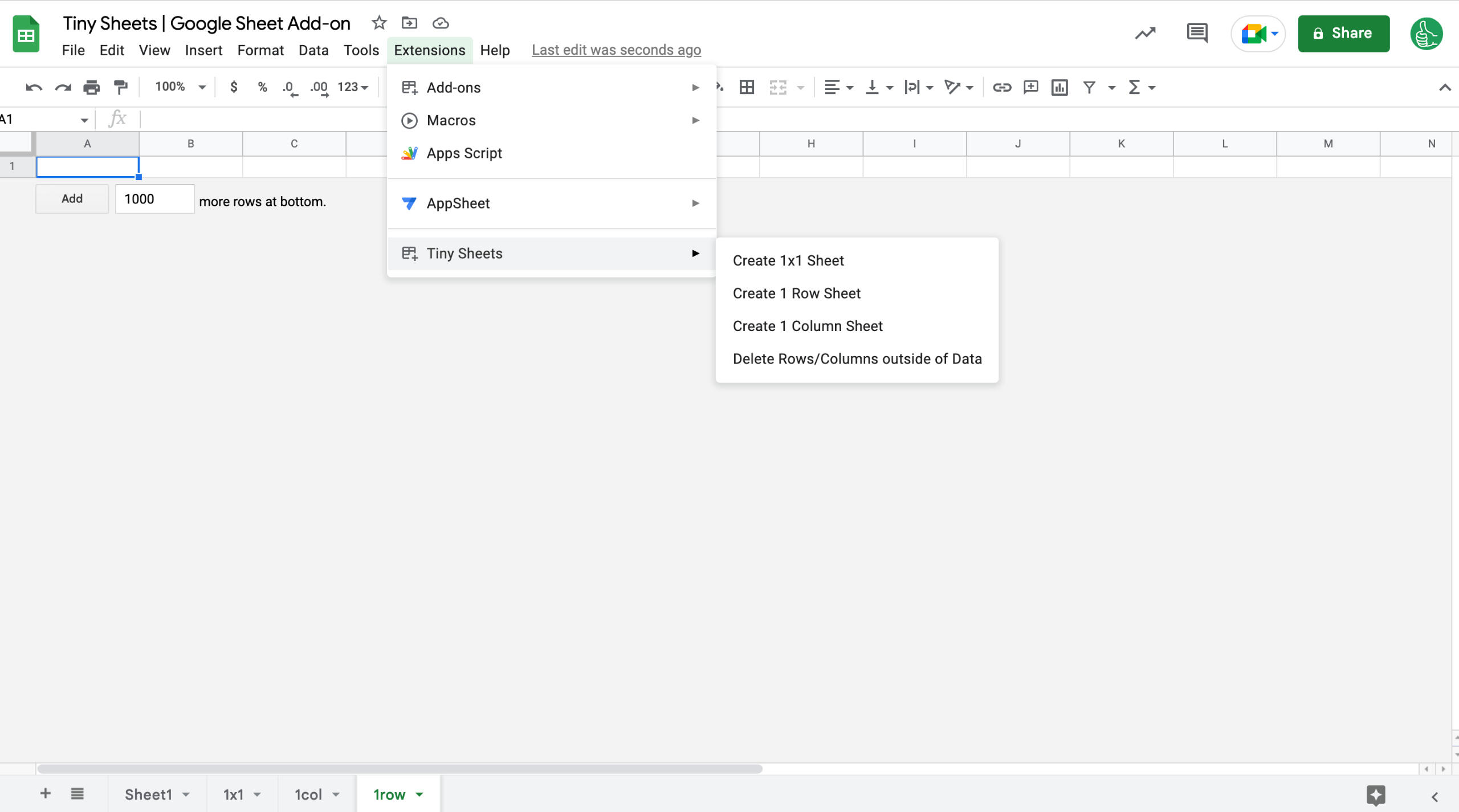 TinySheets in Action in a spreadsheet